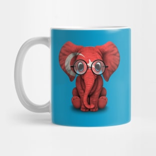 Baby Elephant with Glasses and Turkish Flag Mug